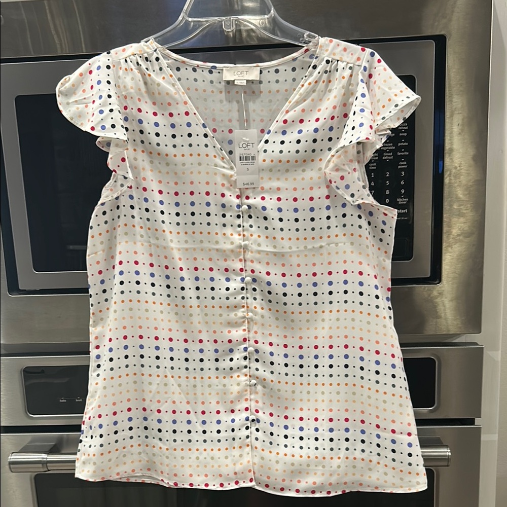 LOFT White Polka Dot Blouse